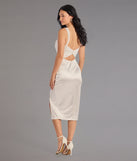 The Laina High Slit Satin Midi Dress is your new go-to Windsor dress—effortless, versatile, and made to update your fall style in seconds.