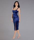 Laina High Slit Satin Midi Dress