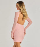 Own every entrance in the Shea Pearl Beaded Long Sleeve Mini Dress, a pink party dress perfect for milestone birthdays and grad parties, or dancing through summer nights and unforgettable bachelorette celebrations.