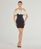 Make a bold statement in the Nancy Off The Shoulder Floral Mini Dress in black, the perfect spring dress for weddings, cocktail hours, nights out, and/or seasonal celebrations.