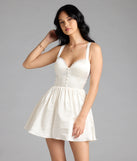 Shine with confidence, elegance, and standout style in the Kimmie Lace-Up Corset Satin Skater Dress—a ivory graduation dress designed with a fresh silhouette and the latest trends.