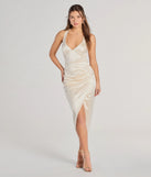 Feel instantly put-together in the Sheila Lace-Up Satin Midi Formal Dress in ivory, a summer wedding guest dress designed for confident style and all-out celebration.