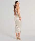 Flaunt your silhouette in the tight Sheila Lace-Up Satin Midi Formal Dress in ivory, a bodycon dress that empowers your look with bold style and effortless edge.