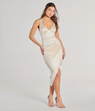 Own the evening in the Sheila Lace-Up Satin Midi Formal Dress in ivory, a summer cocktail dress perfect for rooftop parties and stylish soirées.