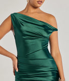 Marleigh Satin Off-Shoulder Mini Dress, a trendy hunter green mini dress featuring modern details and a fresh seasonal hue, perfect for creating chic 2025 looks.
