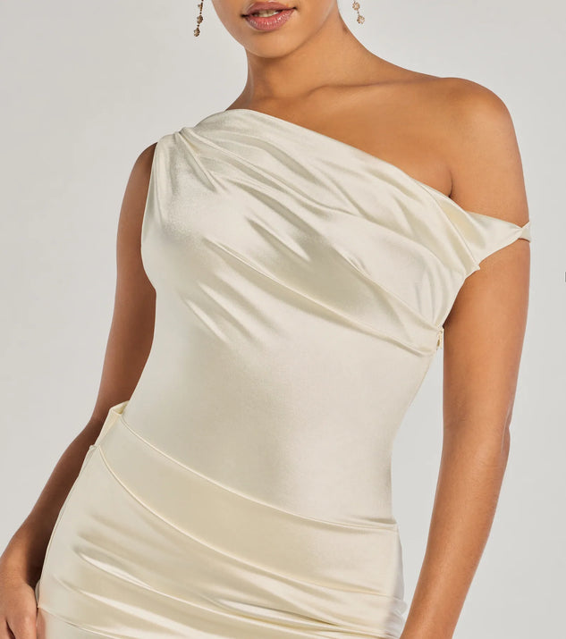 ワンピース DRESS WITH SATIN DETAILS One-Shoulder Floor-Length Elastic Satin Mother Of The Bride