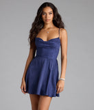 Own every entrance in the Jianna Floral Satin Short A-Line Dress, a navy blue party dress perfect for milestone birthdays and grad parties, or dancing through summer nights and unforgettable bachelorette celebrations.