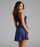 Own every entrance in the Jianna Floral Satin Short A-Line Dress, a navy blue party dress perfect for milestone birthdays and grad parties, or dancing through summer nights and unforgettable bachelorette celebrations.