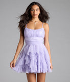 Own every entrance in the Louisa Ruffle Glitter Skater Short Dress, a lavender party dress perfect for milestone birthdays and grad parties, or dancing through summer nights and unforgettable bachelorette celebrations.