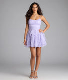 Own every entrance in the Louisa Ruffle Glitter Skater Short Dress, a lavender party dress perfect for milestone birthdays and grad parties, or dancing through summer nights and unforgettable bachelorette celebrations.