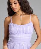 Own every entrance in the Louisa Ruffle Glitter Skater Short Dress, a lavender party dress perfect for milestone birthdays and grad parties, or dancing through summer nights and unforgettable bachelorette celebrations.