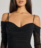 Revamp your 2025 wardrobe with this chic addition, the Talia Pearl Mesh Cold-Shoulder Mini Dress in black, perfect for elevating your style in the new year.