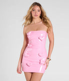 Karen Strapless Heart Bodycon Mini Dress, a trendy pink mini dress featuring modern details and a fresh seasonal hue, perfect for creating chic 2025 looks.