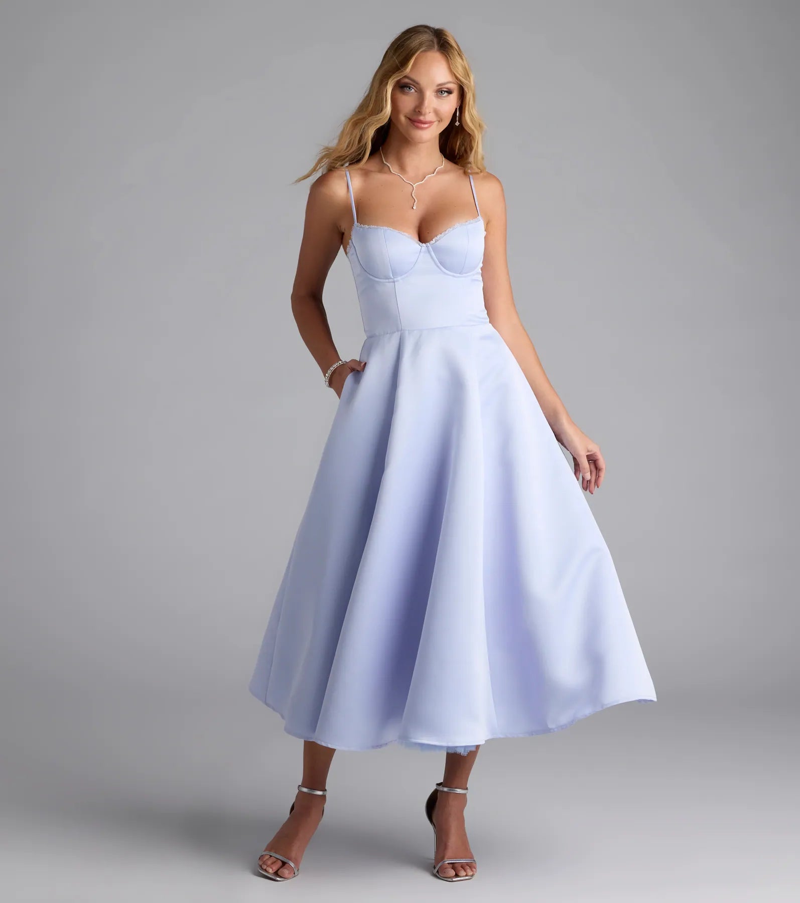 Georgie Sweetheart A-Line Satin Midi Dress | Windsor