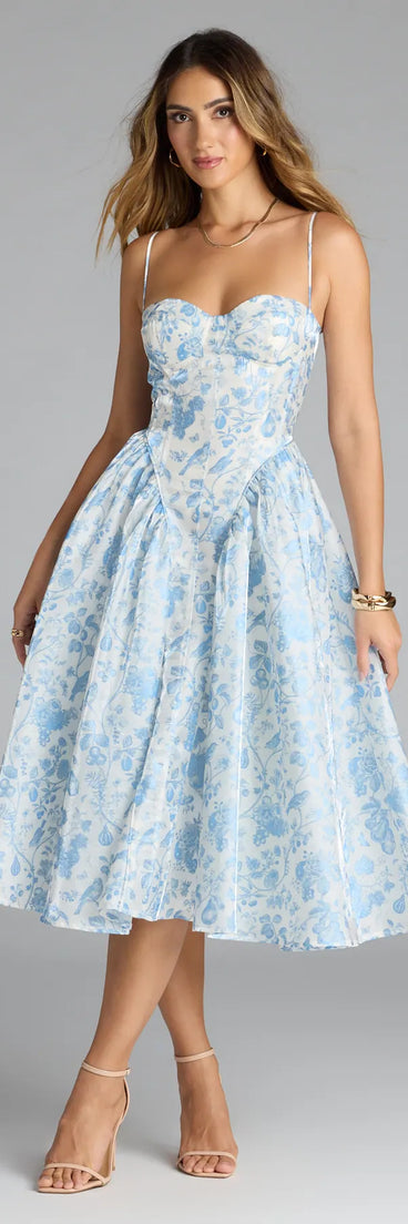 Feel instantly put-together in the Clarabelle Sweetheart A-Line Midi Formal Dress in blue, a stylish wedding guest dress designed for confident style and all-out celebration.