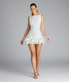 Flaunt your silhouette in the tight Ellerie Low Back Ruffle Bubble Short Dress in white, a bodycon dress that empowers your look with bold style and effortless edge.