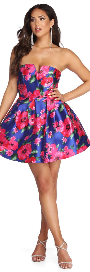 Nancy Floral Satin Party Dress