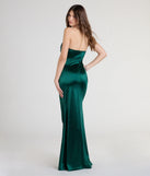 Own the spotlight in the Olive Strapless Slit Mermaid Satin Formal Dress, a hunter green formal dress crafted to deliver luxe style for summer weddings, Army Balls, or any special event.