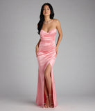 Olive Strapless Slit Mermaid Satin Formal Dress