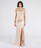 Make a bold statement in the Olive Strapless Slit Mermaid Satin Formal Dress in gold, the perfect spring dress for weddings, cocktail hours, nights out, and/or seasonal celebrations.