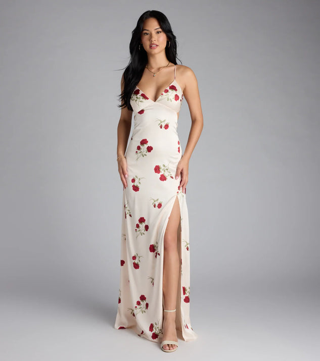 Own the spotlight in the Madeline Floral Strappy Back A-Line Formal Dress, a ivory formal dress crafted to deliver luxe style for summer weddings, Army Balls, or any special event.