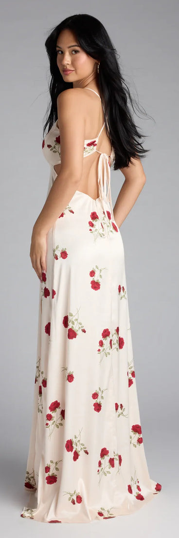 Style your seasonal looks with the Madeline Floral Strappy Back A-Line Formal Dress, a trend-right, ivory fall dress designed for any plan on your calendar with new and unqiue details.