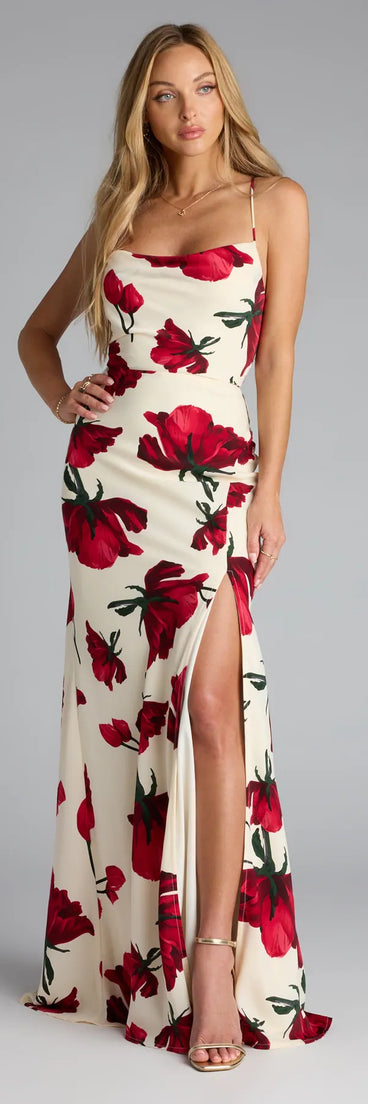 The Rowyn Floral Lace-Up Mermaid Formal Dress is your new go-to ivory dress—effortless, versatile, and made to update your fall style in seconds.