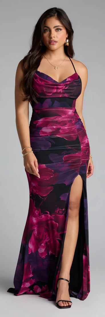 The Tania Floral Lace-Up Slit Formal Dress is your new go-to purple dress—effortless, versatile, and made to update your fall style in seconds.