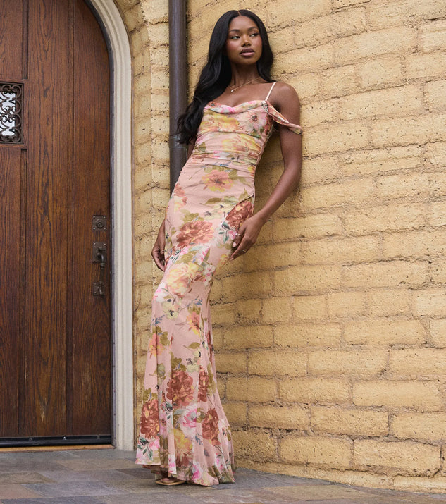 Cold Shoulder Floral Skirt For Wedding Guest Women'S Bohemian Off