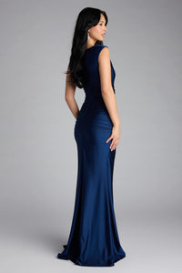 Blanca Boat Neck Mermaid Formal Dress in Navy Blue | Size: S | Knit Fabric