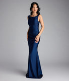 Own the spotlight in the Blanca Boat Neck Mermaid Formal Dress, a navy blue formal dress crafted to deliver luxe style for summer weddings, Army Balls, or any special event.