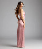 Jane Cowl Neck Slit Satin Formal Column Dress