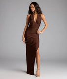 Darla Halter Open Back Bow Slit Formal Dress