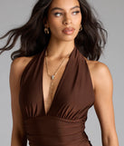Darla Halter Open Back Bow Slit Formal Dress