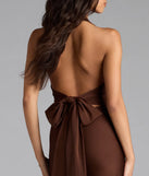 Darla Halter Open Back Bow Slit Formal Dress