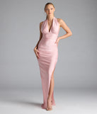 Darla Halter Open Back Bow Slit Formal Dress