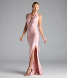 Darla Halter Open Back Bow Slit Formal Dress