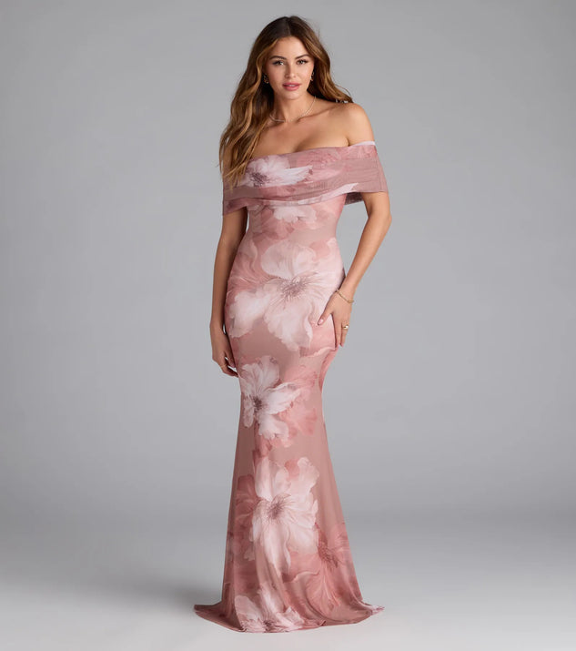 Mikayla Off-Shoulder Mermaid Floral Formal Dress