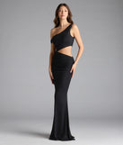 Turn heads at Prom 2025 in this black prom dress, where statement-making details meet the iconic style of the Idella One-Shoulder Cutout Mesh Formal Dress.