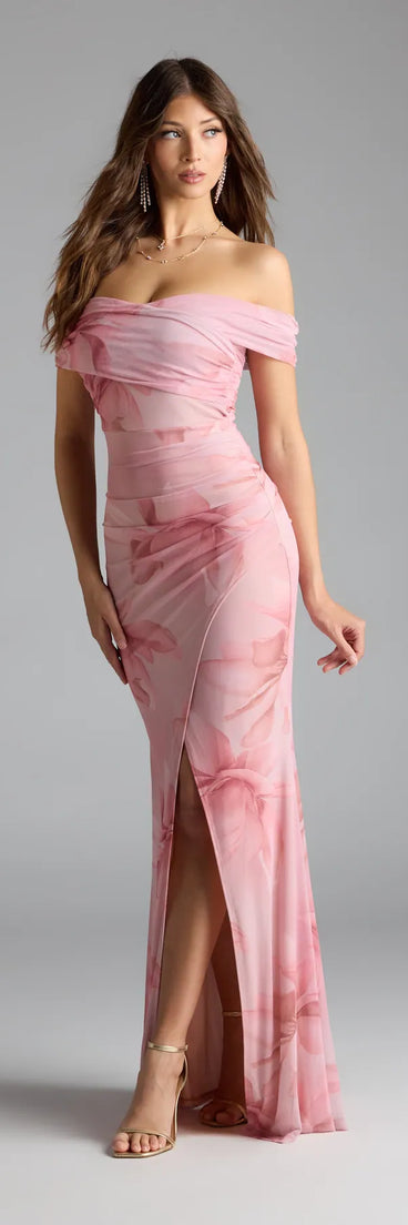 Cornelia Off-The-Shoulder Slit Floral Formal Dress | Windsor