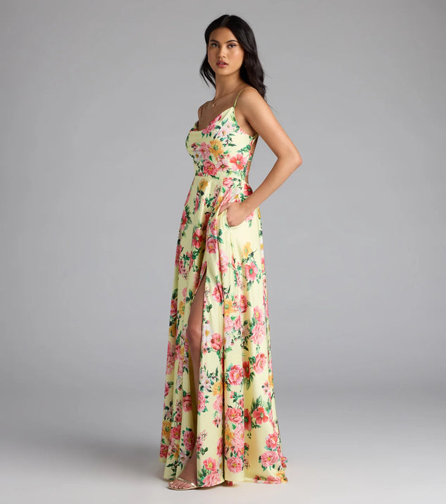Robina Lace-Up A-Line Floral Satin Formal Dress | Windsor