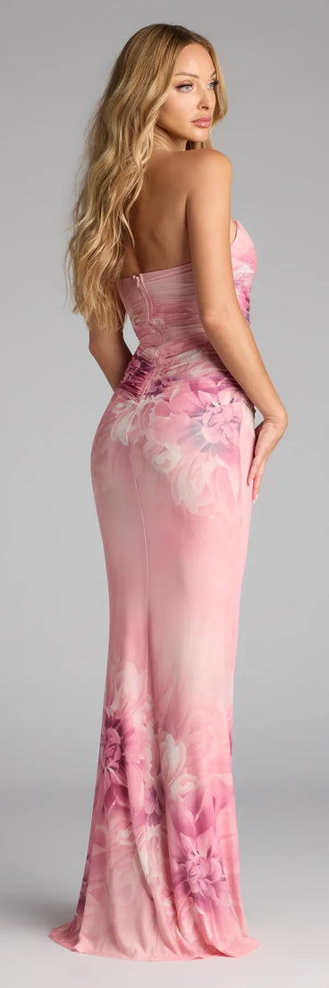 A stunning pick for an engagement photoshoot outfit or autumn wedding guest dress, this fall formal dress showcases the Trina Floral Mermaid Formal Dress in pink with a graceful silhouette that captures the moment.