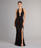 Martha Flocked Floral Velvet Mermaid Formal Dress