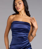The Brianna Satin Strapless High Slit Column Dress is your new go-to Windsor dress—effortless, versatile, and made to update your fall style in seconds.