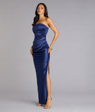 The Brianna Satin Strapless High Slit Column Dress is your new go-to Windsor dress—effortless, versatile, and made to update your fall style in seconds.