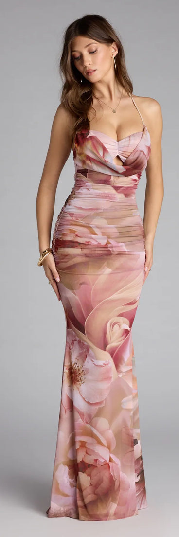 The McKenzie Floral Halter Mermaid Formal Dress is your new go-to mauve dress—effortless, versatile, and made to update your fall style in seconds.