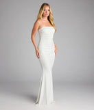 Style your seasonal looks with the Mischka Strapless Mermaid Glitter Formal Dress, a trend-right, ivory fall dress designed for any plan on your calendar with new and unqiue details.