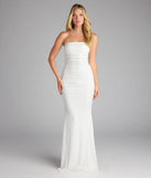 Style your seasonal looks with the Mischka Strapless Mermaid Glitter Formal Dress, a trend-right, ivory fall dress designed for any plan on your calendar with new and unqiue details.
