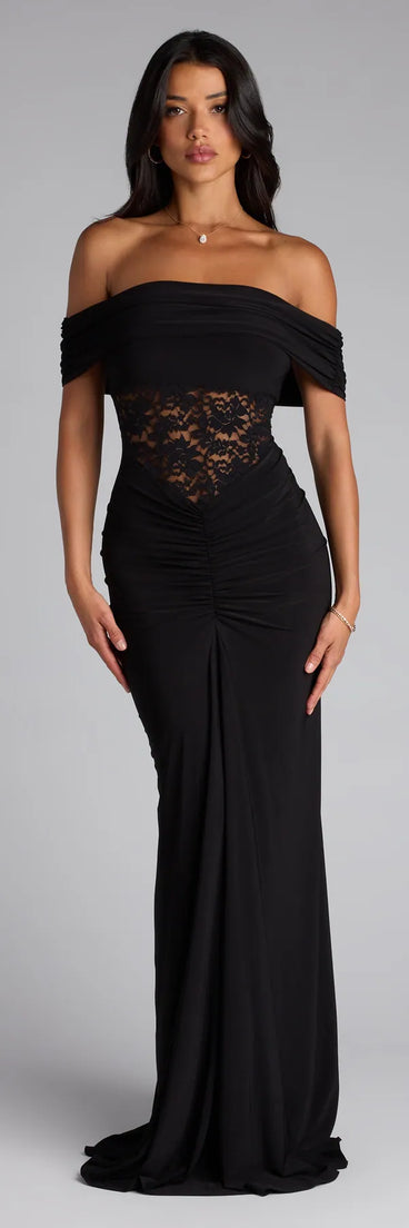 The Lily Off-The-Shoulder Mermaid Formal Dress is your new go-to black dress—effortless, versatile, and made to update your fall style in seconds.