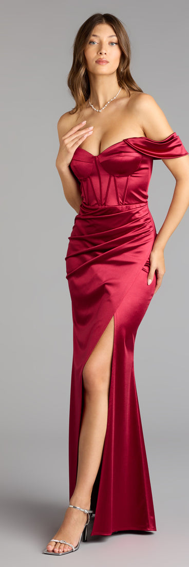 The Lilia Off-The-Shoulder Corset Mermaid Dress is your new go-to Windsor dress—effortless, versatile, and made to update your fall style in seconds.